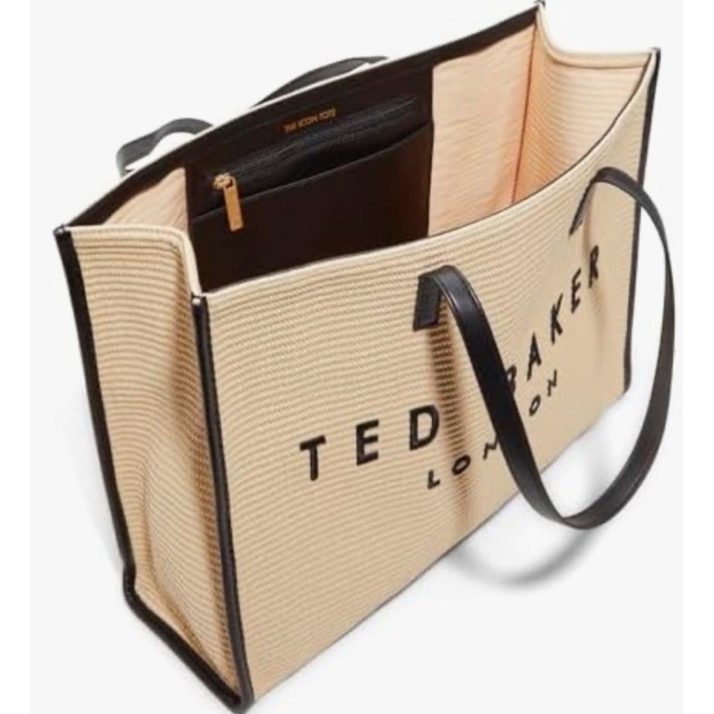 NWT Ted Baker Icon Large Raffia Tote Bag Natural Black Quiet Luxury Summer